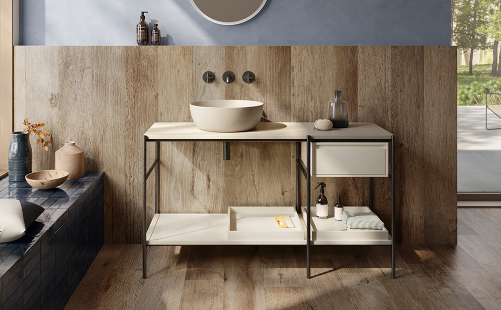 Farmhouse rustic brown wood-effect porcelain floor tiles